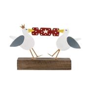 2 Seagulls pulling a Christmas Cracker! Funny free-standing Christmas Decoration mounted on wooden block