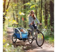 HOMCOM 2 Seat Bike Trailer with 5 Point Harness, for 18+ Months, Blue, Blue
