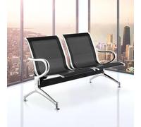 2-Seat Black Waiting Room Chairs Airport Reception Bench with Backrests & Armrests Stylish Office Lobby Furniture for Clinics Banks and Airports