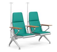 2-seat Clinics Waiting Room Chairs with Armrests, Medical Recliner Chairs with IV Stand, Soft Seat PU and Sponge Backrest for Waiting Room Phlebotomy Hospital(Green)