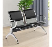 2 Seat Office Waiting Room Bench - PU Leather Guest Chairs with Armrests for Reception Areas in Office Business Bank Hospital (Black)