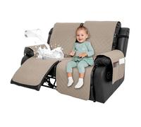 2 Seat Recliner Sofa Covers with Pocket - Water Repellent Furniture Protector Non Slip Armchair Slipcovers, Soft Washable Sofa Slipcover for Recliner with Adjustable Tightening Straps for Pet (Brown）