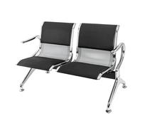 2 Seat Waiting Room Bench with Arms, Leather Office Guest Chair, Reception Chairs for Waiting Room Office Airport Hospital Bank, Steel, Black