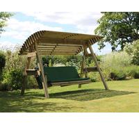 2 Seat Wooden Garden Swing with Canopy & Green Pad Wood
