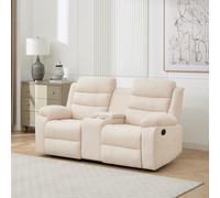 (2 seater, Beige) BOSTON 2 SEATER MANUAL FABRIC RECLINER w DRINKS CONSOLE SOFA