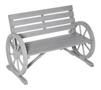 OUTSUNNY Rustic Wagon Wheel Chair Wooden 2 Seater Bench for Outdoor with Armrests in Grey Outsunny Grey