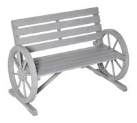 2 Seater Bench Armrest Chair & Wooden Cart Wagon Wheel Rustic High Back Grey