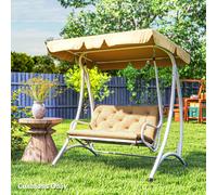 Outsunny 2 Seater Bench Pad, Garden Chair Cushion with Back and Ties for Indoor and Outdoor Use, 98 x 100 cm, Khaki