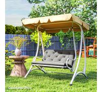 Outsunny 3 Seater Garden Bench Cushion Outdoor Seat Pad with Ties Black - Light Grey - Polyester Fabric, Cotton - 100L x 98W x 8D cm