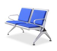 2-Seater Blue PU Waiting Room Chairs - Comfortable Airport Reception Seating with Arms Ideal for Bank & Hospital Furniture& Stylish Design