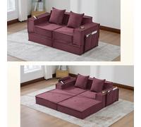 2-Seater Convertible Sofa Modular Couch with High-Density Foam Cushions Comfortable Seating Cup Holders & Side Storage (Rouge)