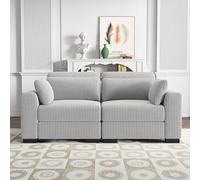 2-Seater Cord Sofa with Cushions, Wide Armrests, Modular Design, Moveable Seats, Upholstered Chair, Perfect for Living Room, Bedroom, Office - Gray Lounge Sofa
