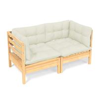2-Seater Garden Sofa Modular Sofa with Cream Cushions Solid Pinewood vidaXL