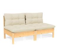 2-Seater Garden Sofa Modular Sofa with Cream Cushions Solid Pinewood vidaXL