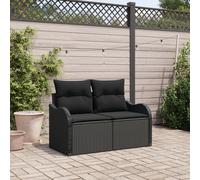 2-Seater Garden Sofa with Cushions Black Poly Rattan Berkfield Home Black One Size