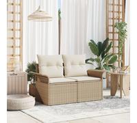 2-Seater Garden Sofa with Storage & Cushions Beige Poly Rattan Berkfield Home Beige One Size