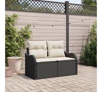 2-Seater Garden Sofa with Storage&Cushions Black Poly Rattan Berkfield Home Black One Size