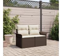 2-Seater Garden Sofa with Storage & Cushions Brown Poly Rattan Berkfield Home Brown One Size