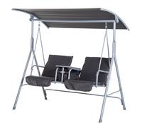 2 Seater Garden Swing Chair Steel Frame Side Table Outdoor Patio Canopy Grey