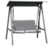 Outsunny 2 Seater Garden Swing Seat Swing Chair, Outdoor Canopy Swing Bench with Adjustable Shade, Metal Frame and Texteline Seat, Dark Grey