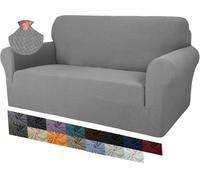 2 Seater Jacquard Couch Covers, Super Stretch Non Slip Love Seat Sofa Cover for Dogs Pet Friendly Elastic Furniture Protector Loveseat Slipcovers (2 Seater, Light Grey)