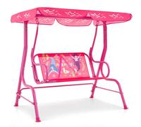 2-Seater Kids Patio Swing Chair with Adjustable Canopy and Safety Belt-Pink