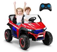 2 Seater Kids Ride on Car, 12V UTV Electric Vehicles Truck with Remote Control, 4 Wheels Spring Suspension, Soft Start, Music Bluetooth MP3 USB FM, Battery Powered Toy Gift for Ages 3-8 (Red)