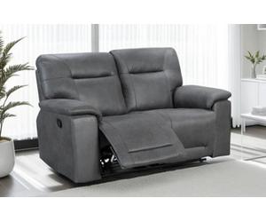2 Seater Manual Recliner Sofa In Grey Faux Leather
