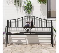 2 Seater Metal Garden Bench Pull Up Table Outdoor Patio Seat Steel Frame Black