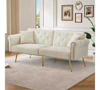 2-Seater Modern Sofa Bed with Independent Backrests, Gold-Plated Metal Feet, Velvet Couch for Living Room, 177L x 74W x 71H cm, White Aosom UK