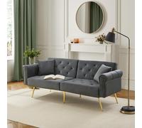 2-Seater Modern Sofa Bed with Velvet Upholstery and Adjustable Backrests, Daybed Perfect for Living Room, 177L x 74W x 71H cm, Gray Aosom UK