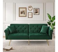2-Seater Modern Sofa Bed with Velvet Upholstery and Adjustable Backrests, Daybed Perfect for Living Room, 177L x 74W x 71H cm, Green Aosom UK