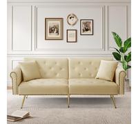 2-Seater Modern Sofa Bed with Velvet Upholstery and Adjustable Backrests, Daybed Perfect for Living Room, 177L x 74W x 71H cm, Beige Aosom UK