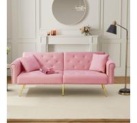 2-Seater Modern Sofa Bed with Velvet Upholstery and Adjustable Backrests, Daybed Perfect for Living Room, 177L x 74W x 71H cm, Pink Aosom UK