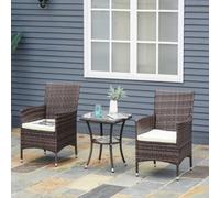 2 Seater Outdoor Rattan Armchair w/ Armrests Cushions Mixed Brown