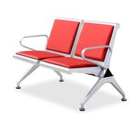 2-Seater PU Airport Reception Chairs with Arms -Waiting Room Furniture for Banks Hospitals and Offices (Red)