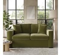 2 Seater Pull-Out Sofa Bed in Olive Green Velvet - Layton