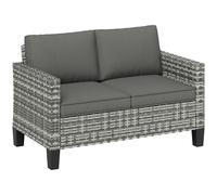 2-Seater Rattan Sofa Light Grey 128x74x75cm Galvanised Steel Frame PE Rattan 8cm