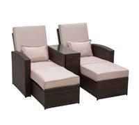 2 Seater Rattan Sofa Lounger Set-Brown
