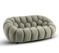 2 Seater Sage Green Boucle Sofa - Modern Round Green Bubble Sofa for Living Room, Loveseat in Fluffy Sherpa/Teddy Fabric with Geometric Tufting
