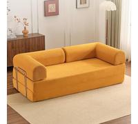 2 Seater Sleeper Sofa Modular Floor Sofa, Corduroy Mattress Sleeper Loveseat, Foldable Comfy Lounge with Wide Armrests and Backrest, for Living Room Bedroom,Yellow,200x100x70cm