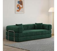 2 Seater Sleeper Sofa Modular Floor Sofa, Corduroy Mattress Sleeper Loveseat, Foldable Comfy Lounge with Wide Armrests and Backrest, for Living Room Bedroom,Green,220x100x70cm