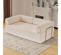 2 Seater Sleeper Sofa Modular Floor Sofa, Corduroy Mattress Sleeper Loveseat, Foldable Comfy Lounge with Wide Armrests and Backrest, for Living Room Bedroom,White,150x100x70cm