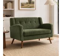 HOMCOM 2 Seater Sofa, 118 cm Corduroy Small Loveseat with Spring Cushion, Wood Legs for Small Space, Living Room, Dark Green