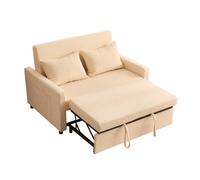 2 Seater Sofa Bed, 3-in-1 Convertible Pull Out Sleeper Sofa, Corduroy Fabric Love Seat with Adjustable Backrest & Side Pockets, Beige