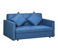 2 Seater Sofa Bed Convertible Sleeper with Storage Cushions Blue Linen Couch