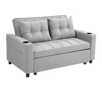 2 Seater Sofa Bed Pull Out Double Sleeper Couch Grey Small Space Living Room