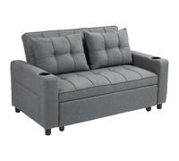 2 Seater Sofa Bed Pull Out Double Sleeper Couch Grey Small Space Living Room