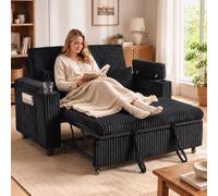 HOMCOM 2 Seater Sofa Bed, 3-in-1 Corduroy Pull Out Sleeper Sofa, Black