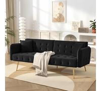 2-Seater Sofa Bed with Independently Backrests, Space-Saving Folding Sofa with Multi-Position Armrests, 178L x 82W x 70H cm, Black Aosom UK